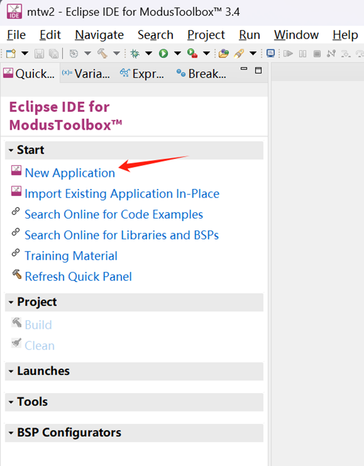 图4 使用 ModusToolbox™ 创建新应用