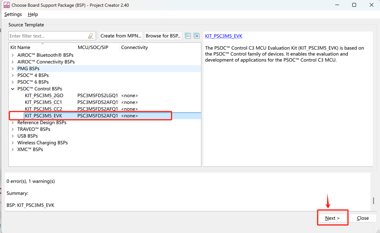 图6 开发板模板选择界面