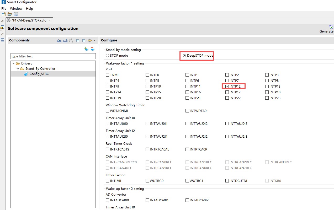 图6 低功耗模式及唤醒源配置