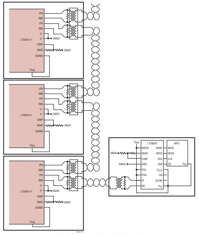 Figure 9 LTC6813 with LTC6820 daisy chain structure connection 1