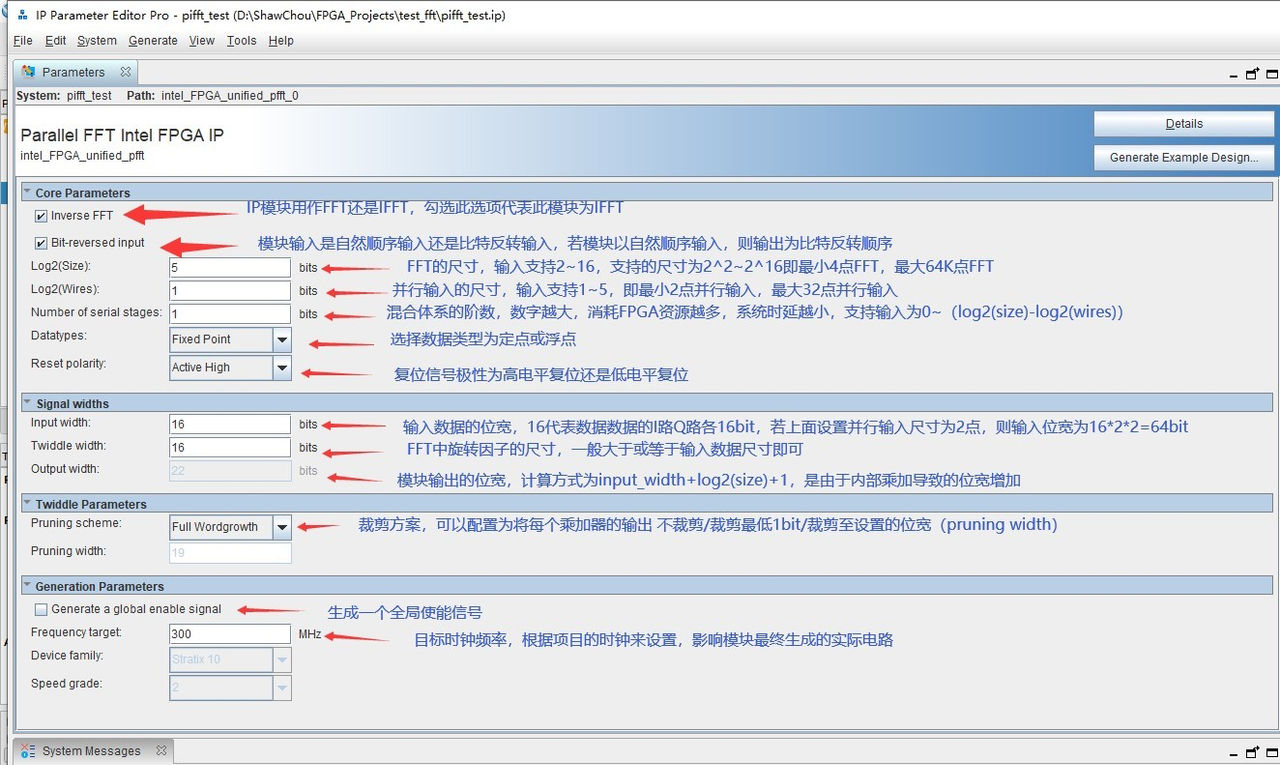 图 1 Parallel FFT IP 配置界面