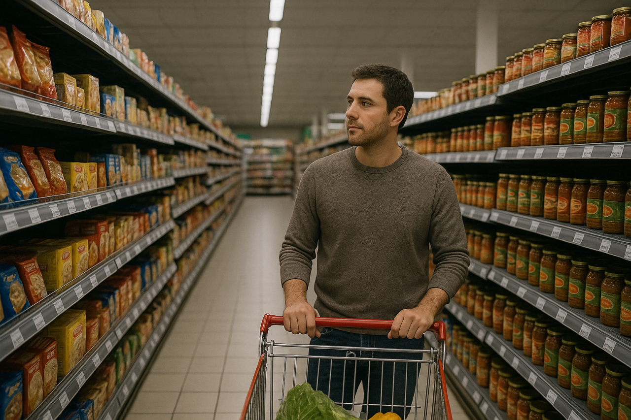 man shopping in a supermarket